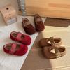 Girls Retro French Style PU Flat Shoes With Soft Sole Magic Tape Wear