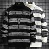 Autumn and Winter Men's Sweater Men's Korean Version Slim-fit Pullover Turtleneck Striped Knitted Sweater