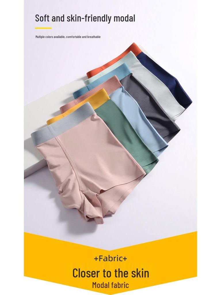 Men's Seamless Antibacterial Modal Boxer Briefs - Mid-Waist, Thin & Breathable