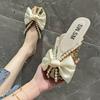Small Floral Sandals Bag Head Half Slippers Women's Summer Outer Wear New Year's New Bow Pearl Flat Bottom Fish Mouth Le
