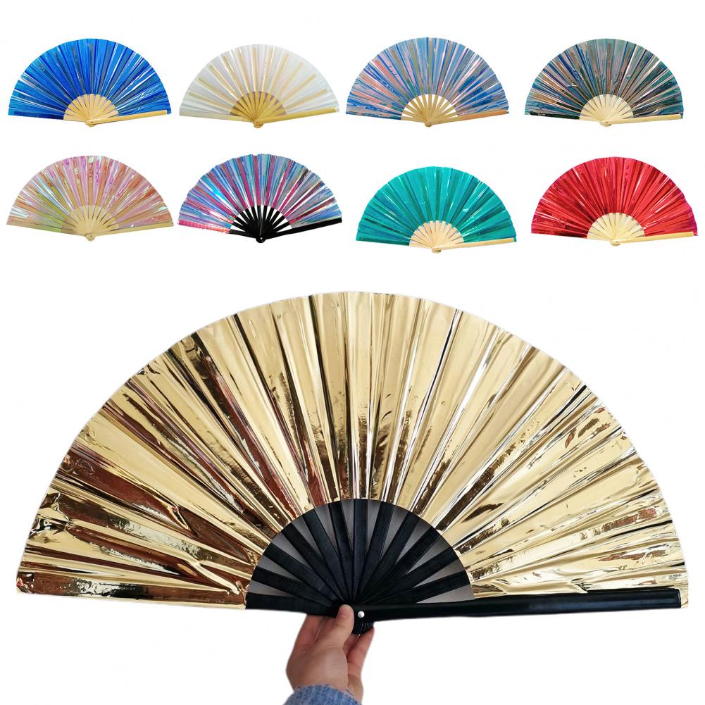 ПВХ Голографический Складной Веер Переливающийся Ручной Веер Летний Охлаждающий Веер Декорация Реквизит для Танцевальных Выступлений Аксессуары для Поп-Вечеринки