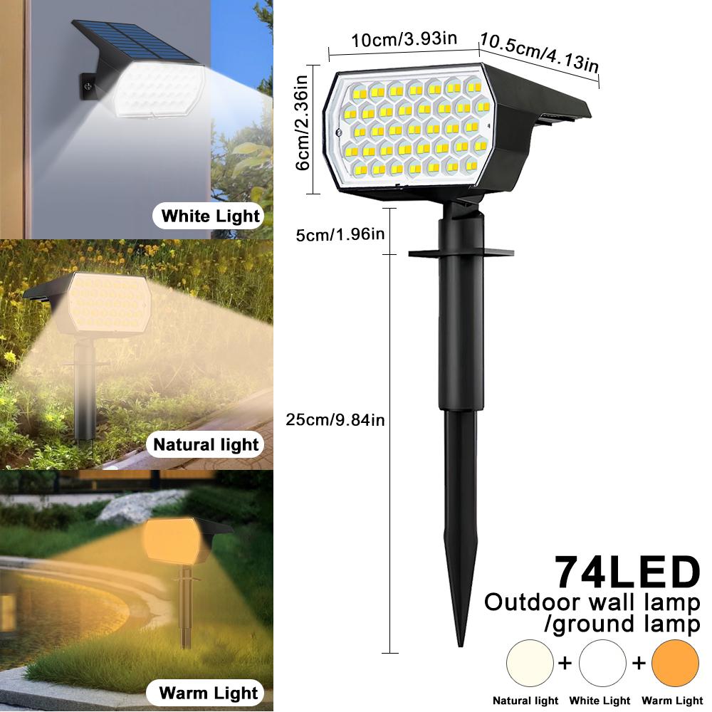 92/86/74LEDS Solar Lights Outdoor Waterproof Solar Landscape Spotlights 3 Colors Solar Powered Security Lights Yard Garden Pathw