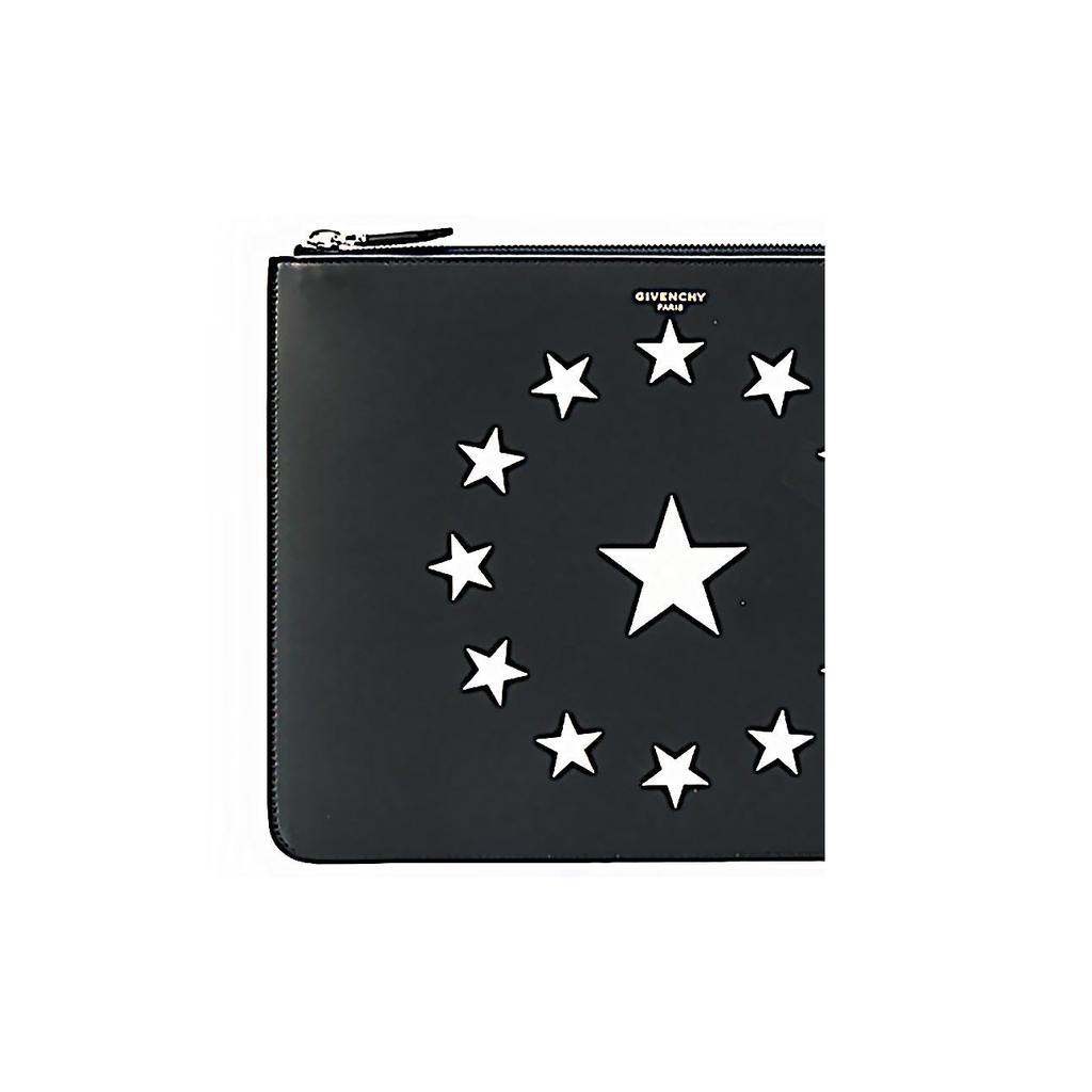 Givenchy Classic Five-Pointed Star Print Gold Logo Leather Clutch Unisex Clutch Black BK06072772-004