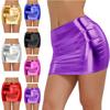 Women Shiny Patent Leather Bodycon Mini Skirt Metallic Disco Dance Costume