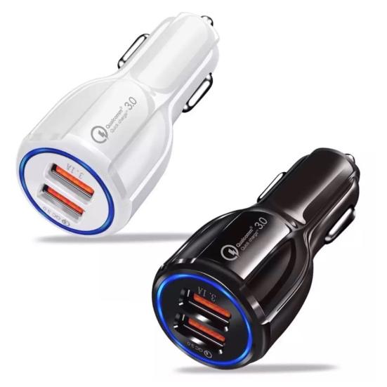 USB Charger 12/24V Universal LED Indicator Dual Port Fast Charging QC3.0 Bowling Car Charger for Automobile