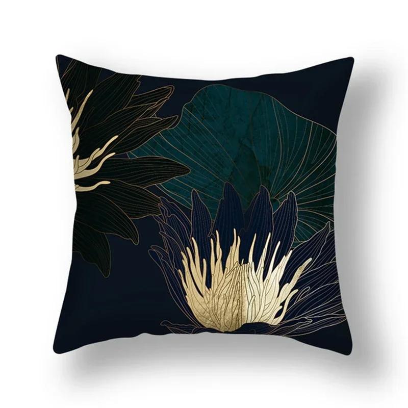 35/40/45CM Ginkgo Biloba Polyester Cushion Cover Waist Pillow Case Black Golden Leaves Living Room Chair Sofa Home Decoration