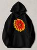 Black Pullover Hoodie with Vibrant Orange And Yellow Gerbera Daisy Print Casual Long Sleeve Sweatshirt with Kangaroo Pocket for Da