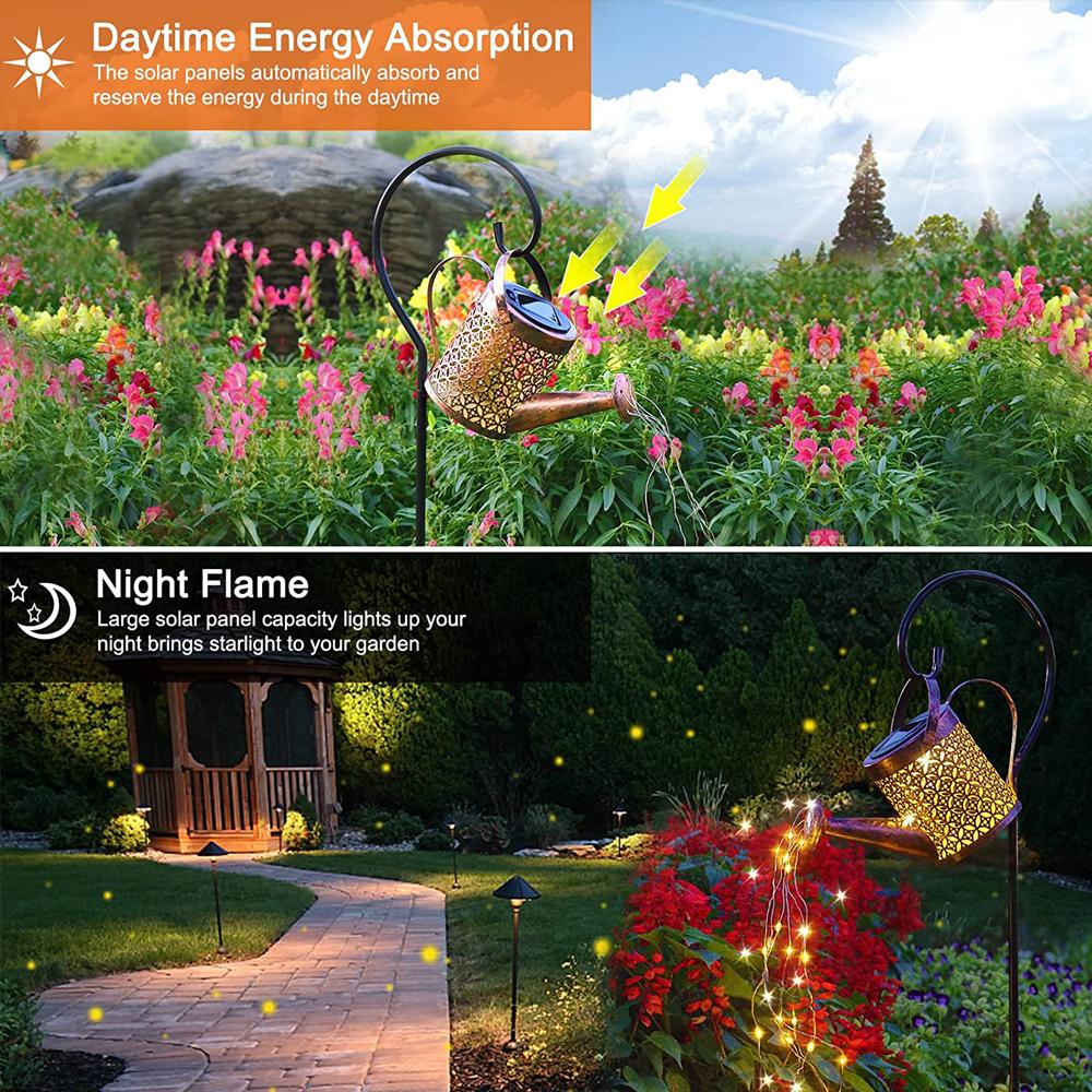 Solar LED Iron Kettle Light Waterproof Patio Decorative Garden Lamp for Outdoor Atmosphere Shower Lawn Light