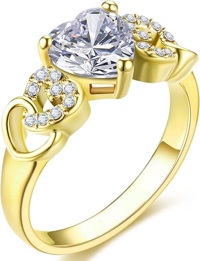 Позолоченное 18 каратным розовым золотом Кольцо-сердце с кубическим цирконием Halo Обручальное Обручальное на Обещание Вечность Кольцо на День Святого Валентина для Женщин Размер 6-10