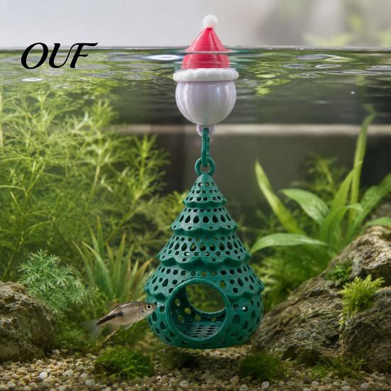 Fish Tank Christmas Tree Ornament Aquarium Floating Hideout Ornament, Shrimp Cave Shelter with for Freshwater Tanks Santa Hat Float, Hiding