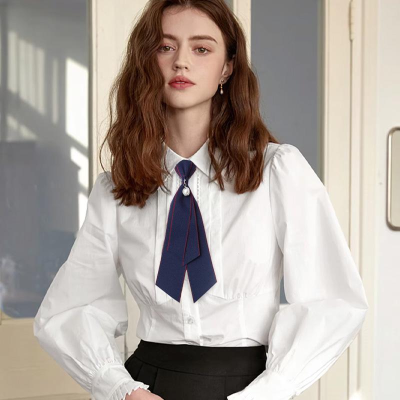 1 шт. Блузка простая из полиэфирного волокна в студенческом стиле женская рубашка с галстуком-бабочкой пиджак с инкрустацией из синтетического жемчуга