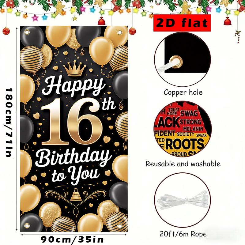 Happy Birthday Door Curtain Balloons Champagne Walls Family Polyester Home Decor