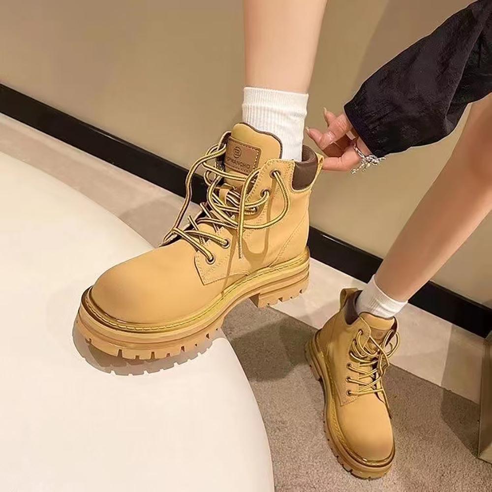 Autumn And Winter Thick-Soled Big-Headed Women'S Booties Retro High-Top Rhubarb Boots