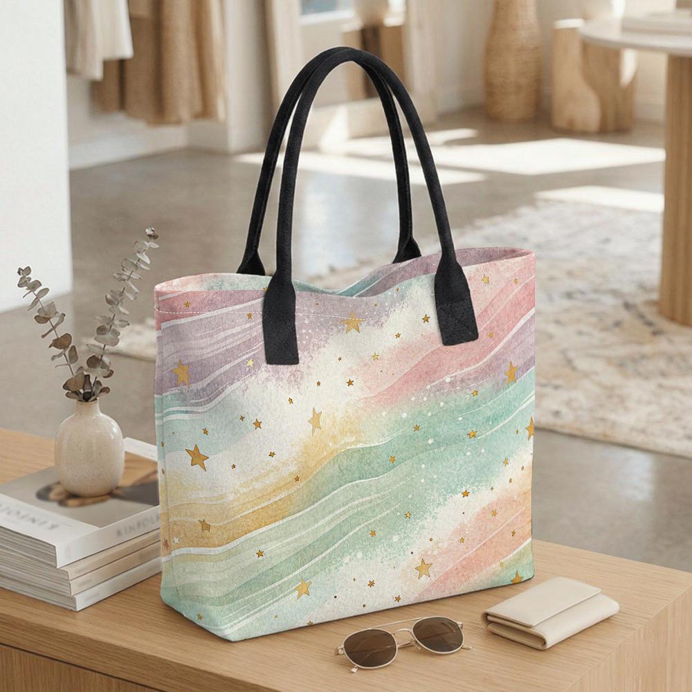 Pastel Star Tote Bag Cute Canvas Shoulder Bag for Daily Use Women Fashion Large Capacity Casual Handbag
