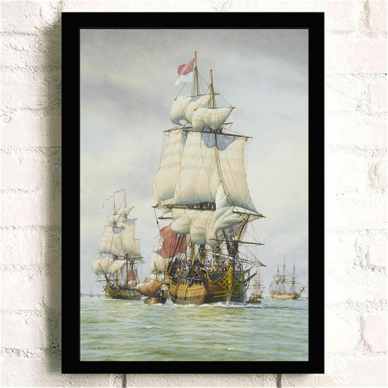 Корабль Парусный спорт Ретро Скандинавский морской пейзаж Путешествие по морю и океану Настенные художественные фотографии Плакаты Холст Картины для гостиной Домашний декор