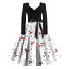 Women's Casual Fashion V-neck Long Sleeved Retro Christmas Print Retro Dress Autumn