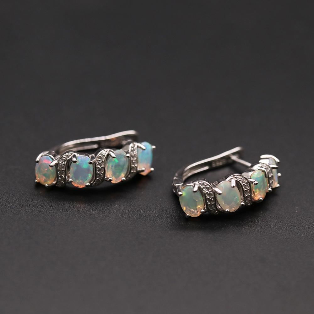 Bolaijewelry Хорошее качество, серебряные серьги с застежкой из эфиопского опала, овальной огранки, 4*6 мм, 4 карата, серебро 925 пробы, изысканные ювелирные изделия для женщин, повседневная одежда