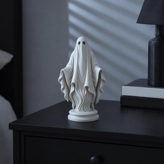 yangyizhi Gothic Ghost Statue, Resin White Figurine, Spooky Halloween Decoration with Flowing Robe And Base for Mantel, Shelf, Desk, Party Decor