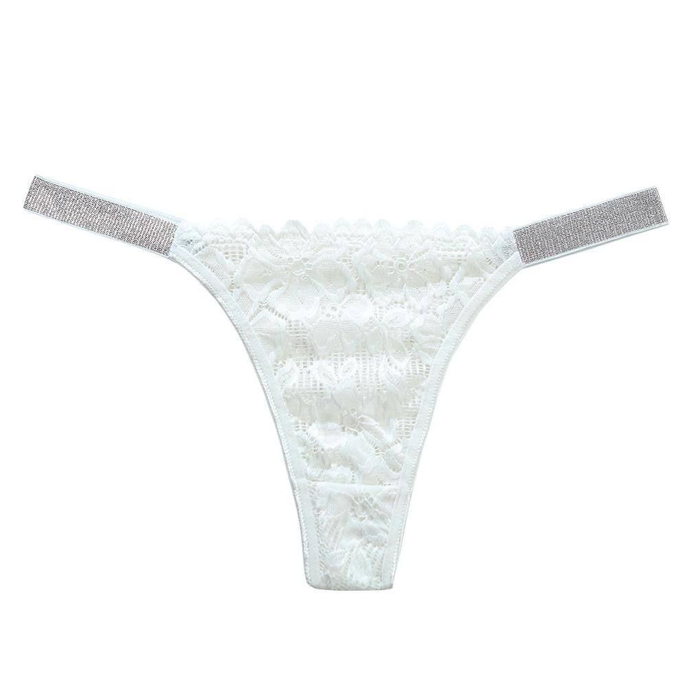 Crystal Rhinestone Thong Mid Waist Mesh Briefs Breathable Lace Flower Panties  Girl