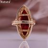 PATAYA Rose Gold Color Daily Hollow Rings Horse Eye Red Artificial Zircon Unique Women Rings