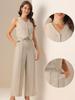 Allegra K Women's Casual Sleeveless Crop Top with V-Neck and Wide Leg Pants, Two-Piece Sweatsuit, Apricot, Size M