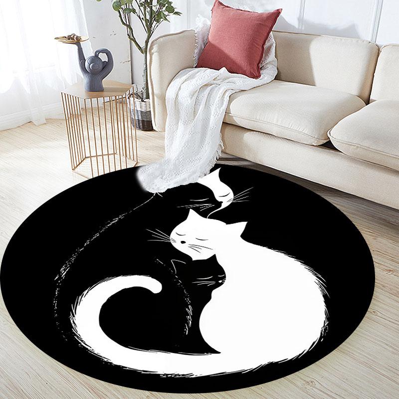 Two Cats pattern round rug,Carpet Rug for Living Room Bedroom Playroom ,Non-slip Floor Mat,Holiday Gifts and Birthday Gifts.