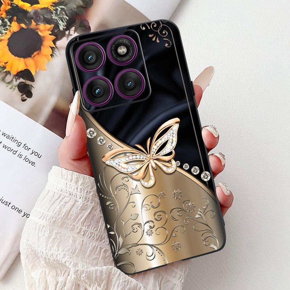 Для Motorola Edge 60Pro XT2507-1 Задняя крышка Для Motorola Edge 60 Pro Чехол Милый Мультяшный Роскошный Цветочный Рисунок Черный Силикон 6.7"