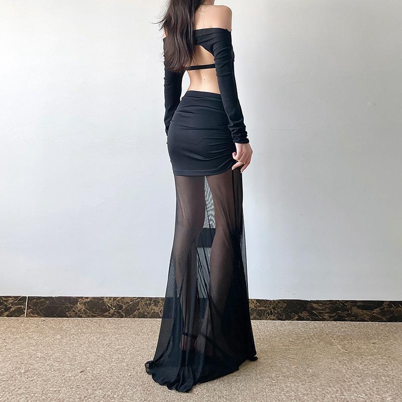 Новая летняя женская однотонная облегающая уличная модная юбка с высокой талией и сеткой на бедрах