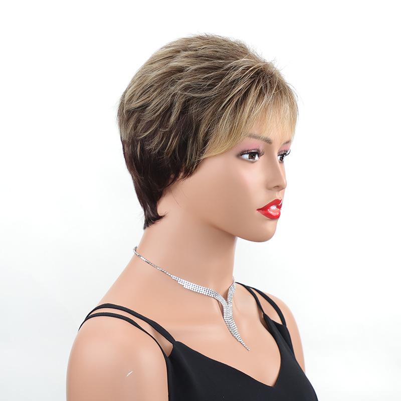 Короткие темно-коричневые смешанные светлые парики с челкой, многослойные парики из синтетических волос для женщин, термостойкие волокнистые парики