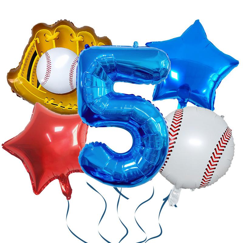 New Baseball Themed Balloon Set 5-Piece Aluminum Film Balloon Sports Themed Boy Birthday Party Arrangement