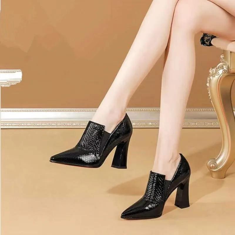 Fashion Autumn New Pionted Toe High Heel for Women Fashion Plus Size Chunky Heel Women's Slip On Heeled Shoes Dress Office Ladies Pumps