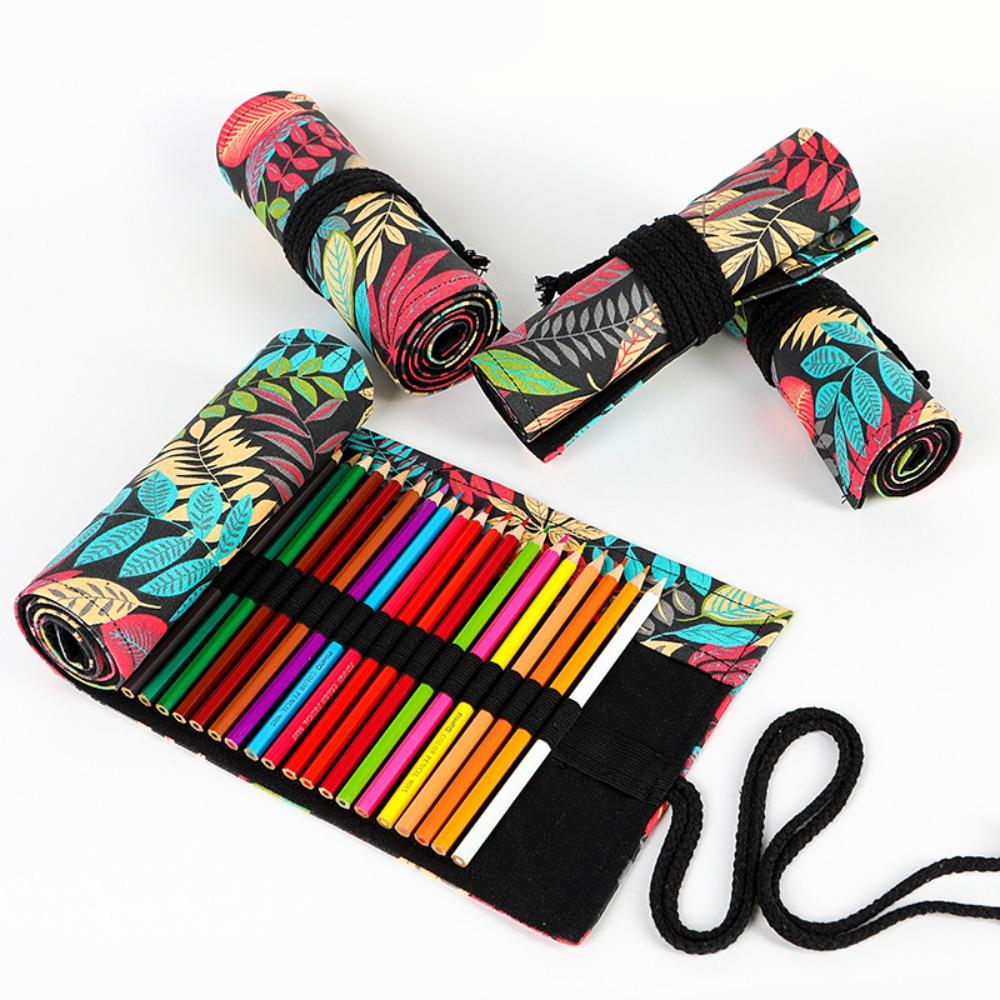 Colorful Cloth Pencil Case Canvas Pencil Bag Makeup Wrap Holder Student School Supplies