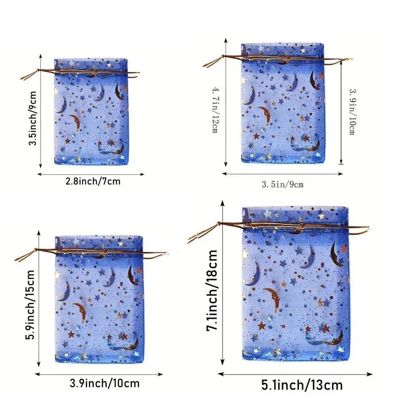 50 шт. Месяц Звезды Органзовые мешочки на кулиске Ювелирные подарочные мешочки Золотые звезды Органзовые подарочные мешочки для Рождества Свадьбы