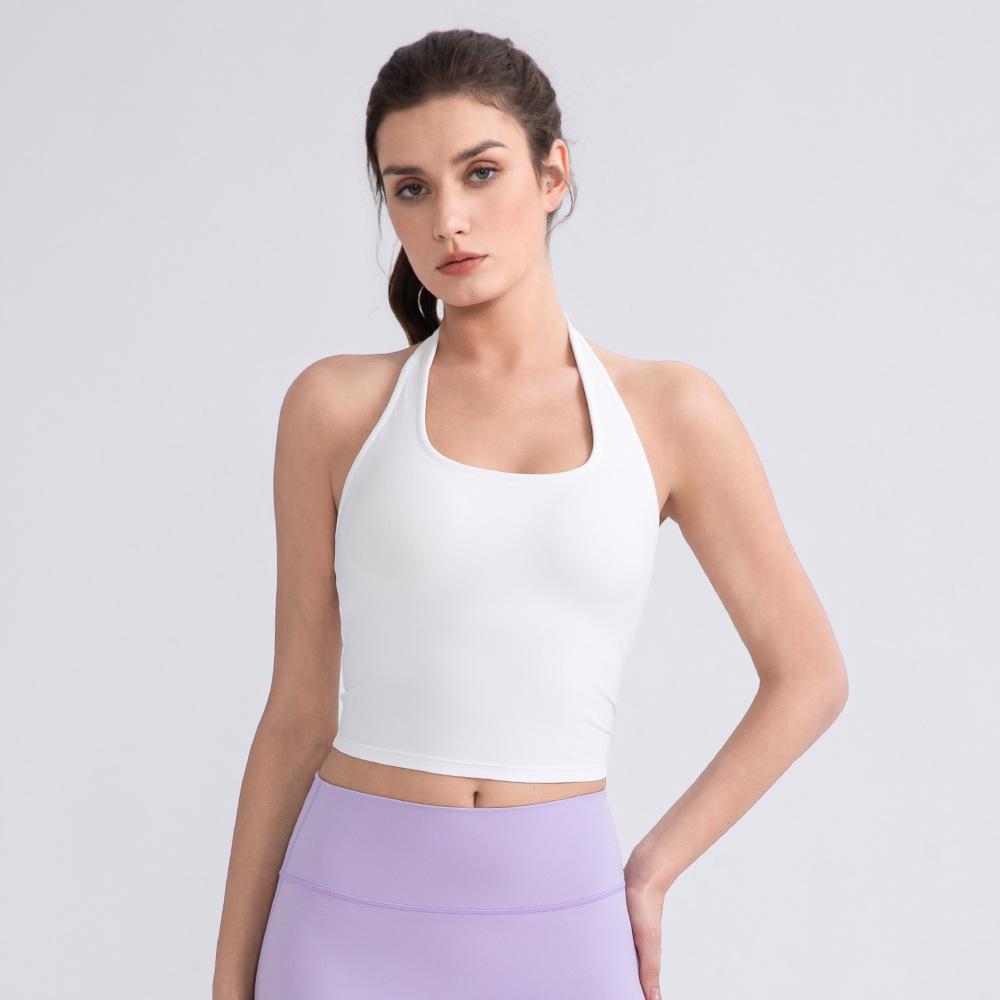 Женский майка для йоги с вырезом на шее и вставными чашечками - Телесный, Сексуальная спинка Стиль 52167