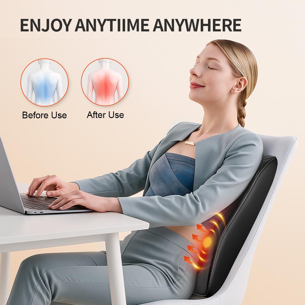 Shiatsu Neck Back Massage Pillow with Heat Function Multi Speed Modes Remote Control Rechargeable Body Cushion Massager