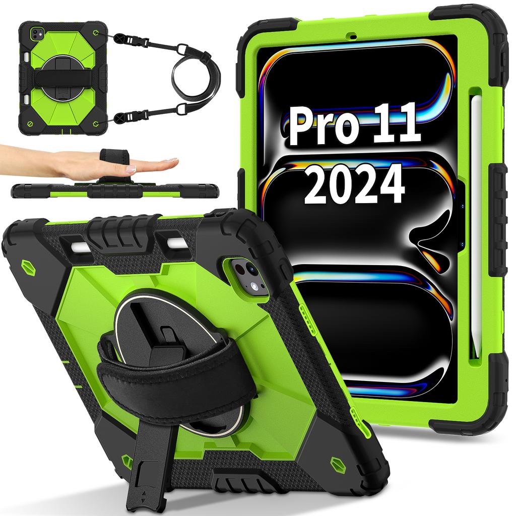 Для iPad Про 11 (2025)/11 (2024) Чехол-подставка Силикон+ПК Чехол для планшета с плечевым ремнем
