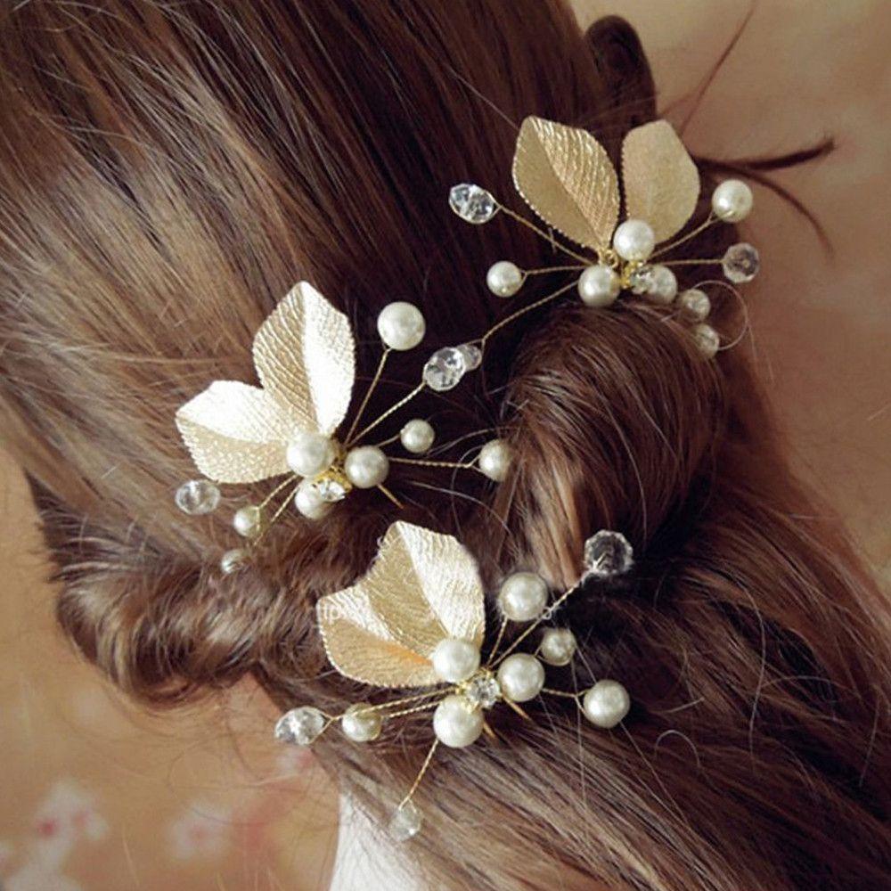 Party Hair Ornament Crystal Hairpins Hair Jewelry Bridal Hair Accessories Pearl Leaf Hair Clips