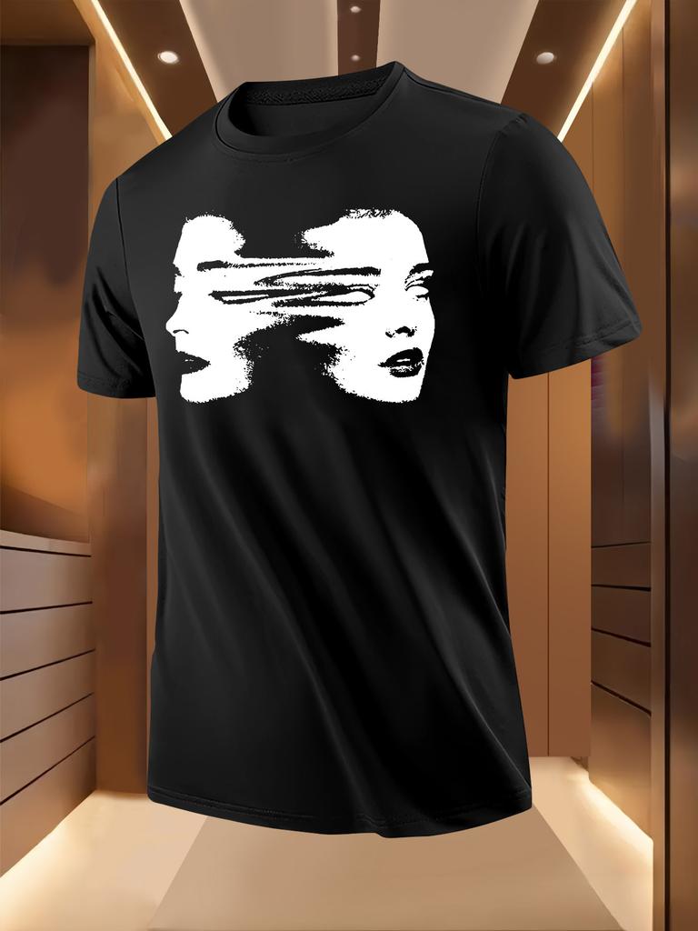 Abstract Face Silhouette Print Tshirt - Breathable Lightw...
