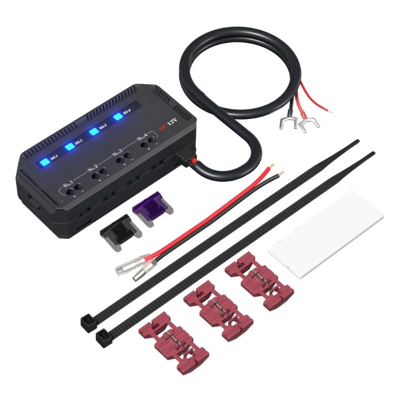 12V 4 Way e Block with LED Indicator 4 Circuit 20A Box Holder Block Panel for Auto Car Boat Truck