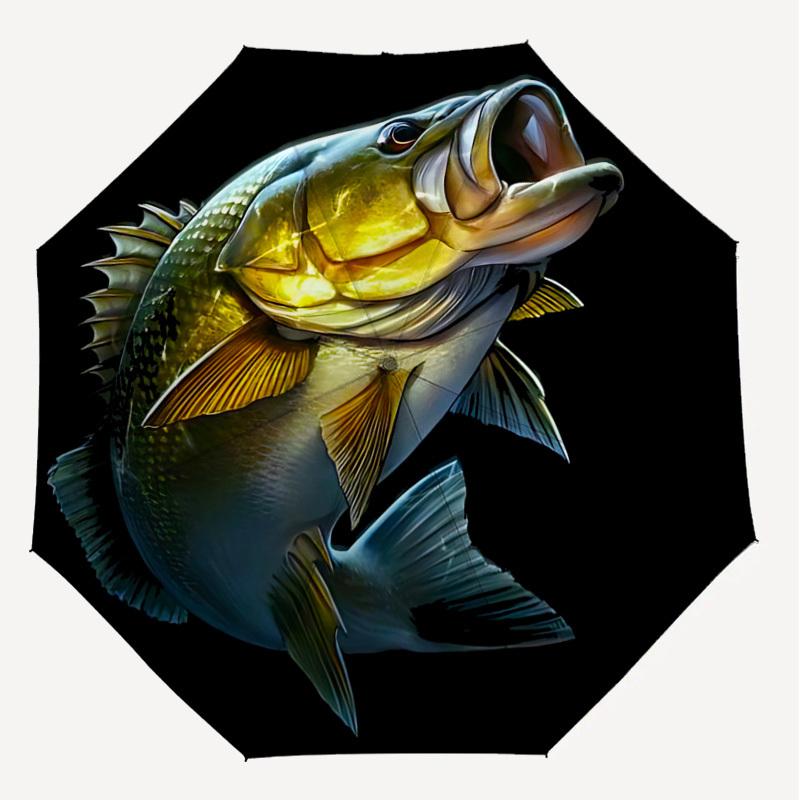 1PC Fish Print Automatic Open/Close Umbrella with Windproof, 8-Rib Sturdy Canopy, Durable Ribs, Fashionable Design, Outdoor Accessory, Fun Prin, Holid