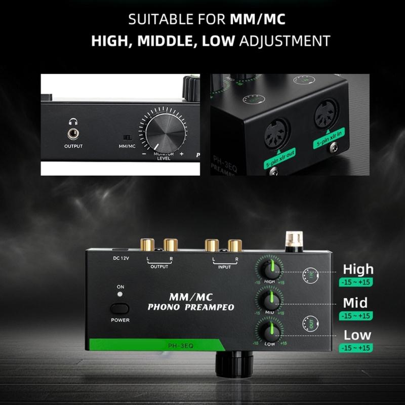 Предварительный усилитель для MM MC проигрывателей High Fidelity, с балансными входами и выходами XLR и настраиваемыми регуляторами низких, средних и высоких частот