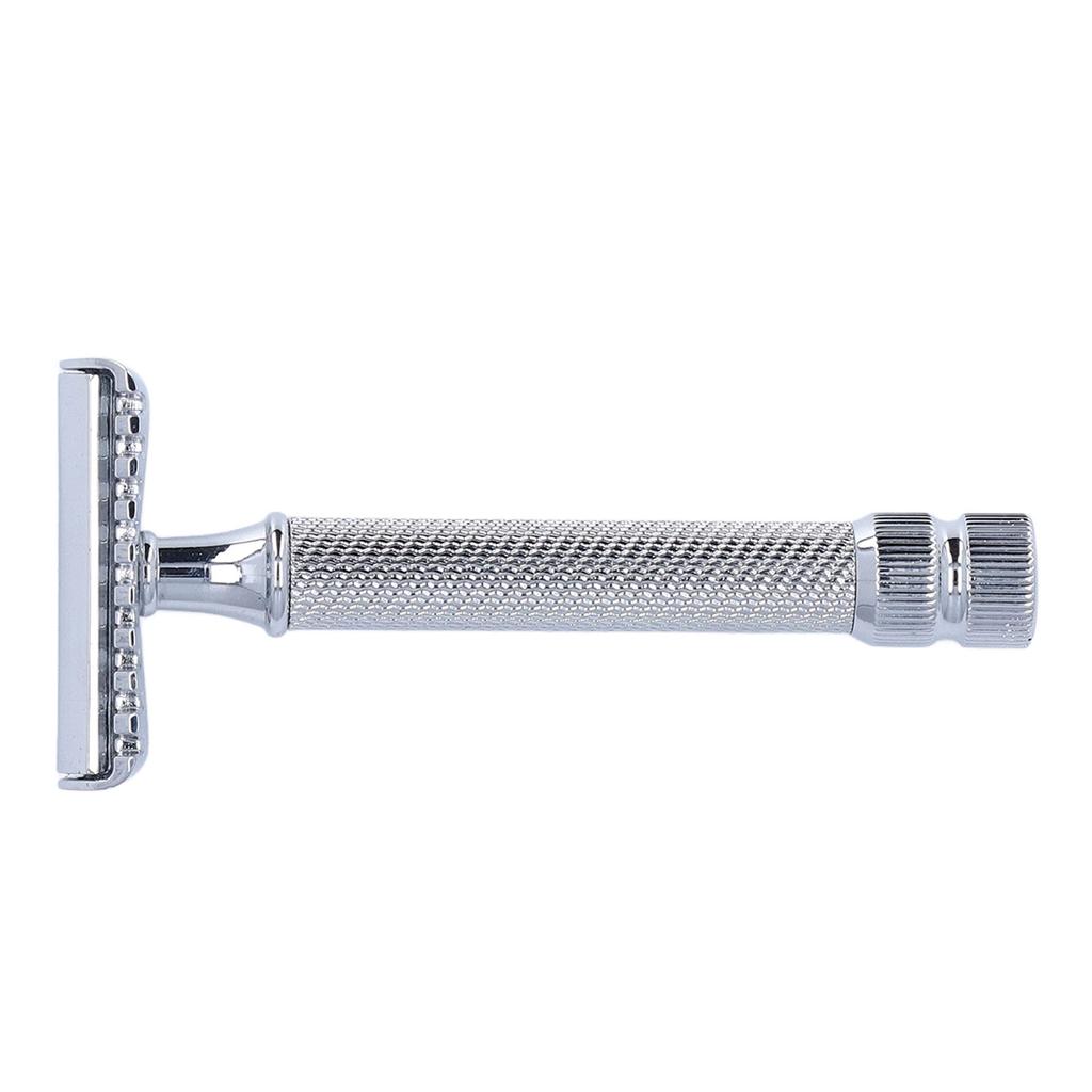 Двойной безопасный триммер, моющийся из цинкового сплава, ручная машинка для стрижки, ручка для домашнего салона, для мужчин, серебро