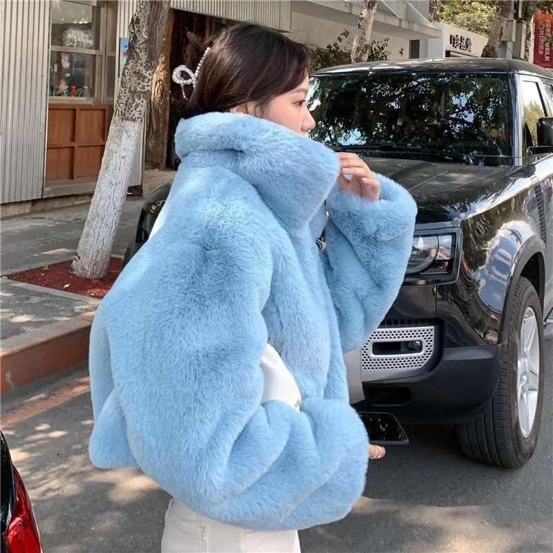 Autumn and Winter Imitation Fur Jacket Women's Short Loose Lapel Imitation Rabbit Fur Jacket Thickened Fur Coat