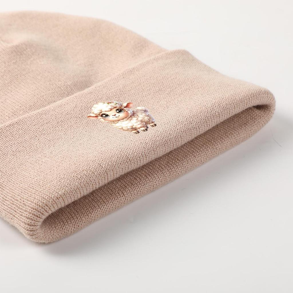 Little Sheep Print Knit Cap Beanie, Animal Man Cap Cozy Windproof Hip Hop Headwear Knit Hat Beanie