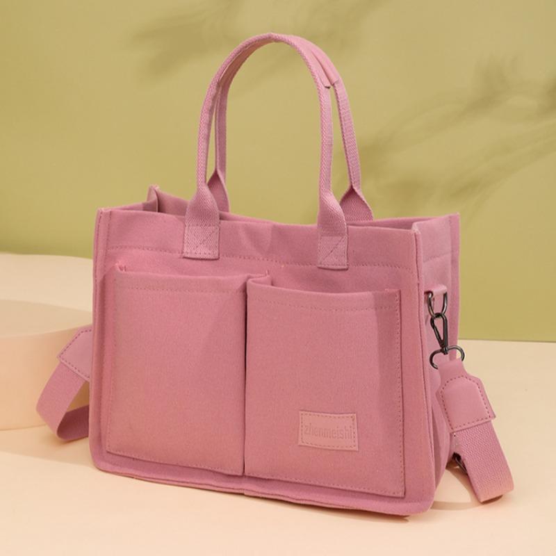 Холщовая сумка для женщин, вместительная сумка с несколькими карманами, модная сумка с диагональным ремнем, сумка с широким плечевым ремнем, сумка-тоут