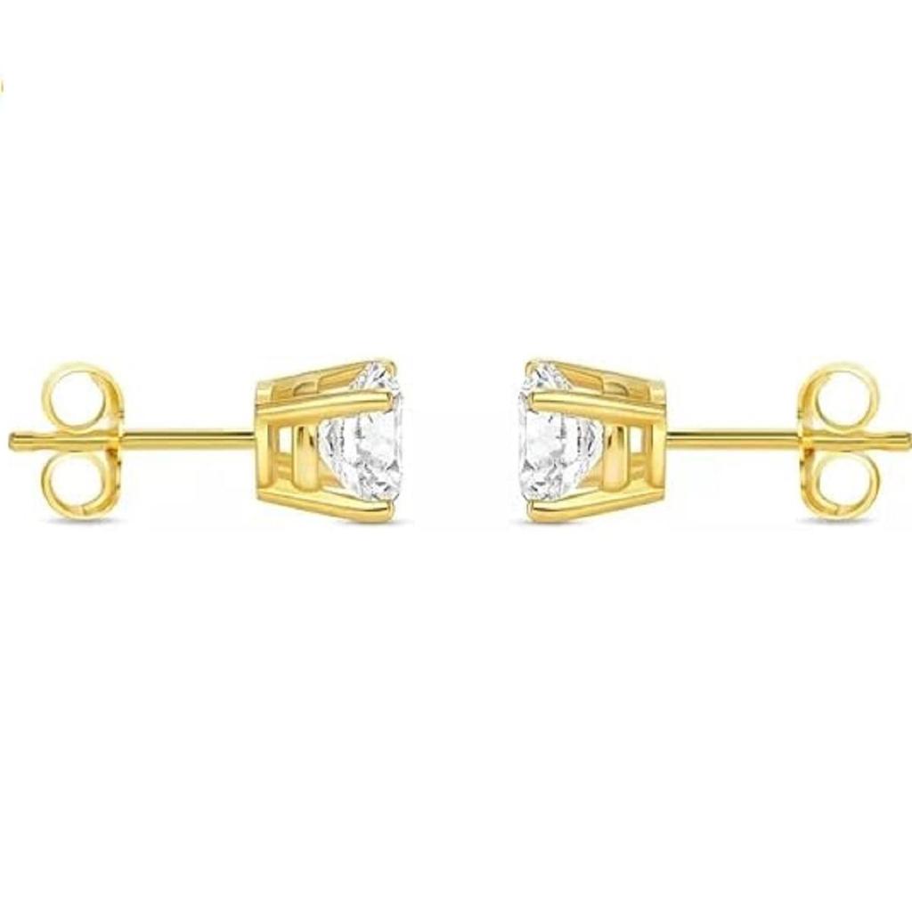 Jewels Prim Серьги-пусеты с круглыми бриллиантами 1 карат, выращенными в лаборатории, из цельного настоящего желтого золота 14 карат, пусеты с корзинкой, ювелирные изделия для женщин