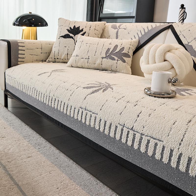 Премиальная кожаная подушка для дивана Осень и зима Новая плюшевая прямая нескользящая подушка для сиденья Чехол на диван Полотенце