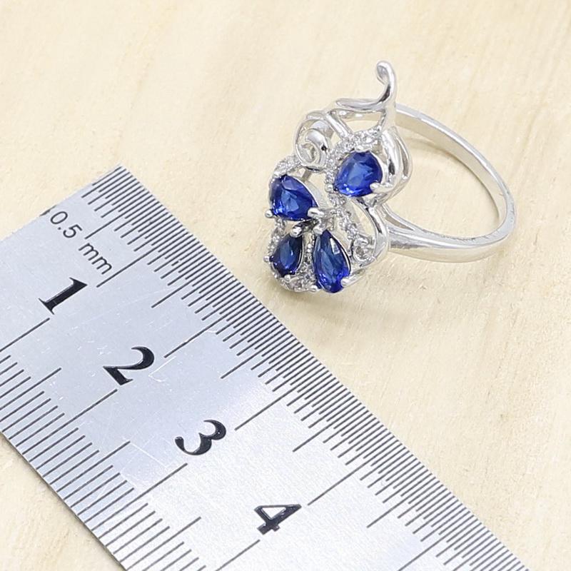 WPAITKYSRRoyal Синий Циркон Серебряный Цвет Свадебные Ювелирные Наборы Женские Серьги Кольцо Ожерелье Браслет Подарочная Коробка