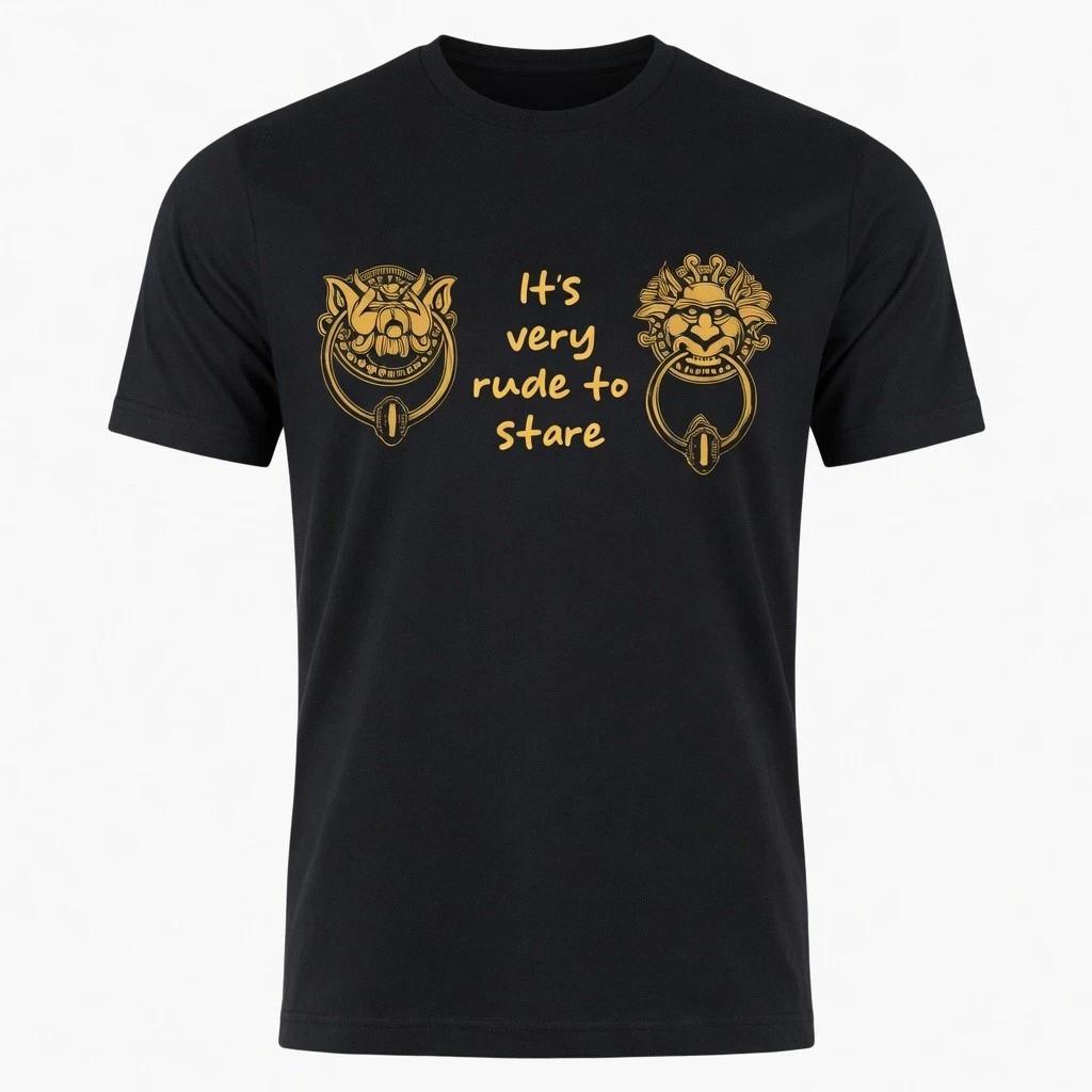 It's Very Rude To Stare Labyrinth Door Knockers Double Sided T-Shirt Movie Tee