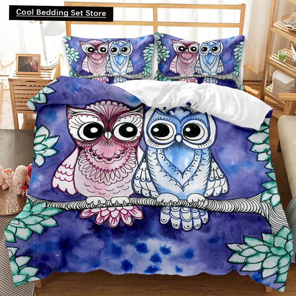 Комплект постельного белья с изображением совы, милый комплект постельного белья с изображением совы для детей, мальчиков и девочек, милый комплект постельного белья с изображением животных, двуспальный, размера «king-size», полиэстеровый чехол для одеяла